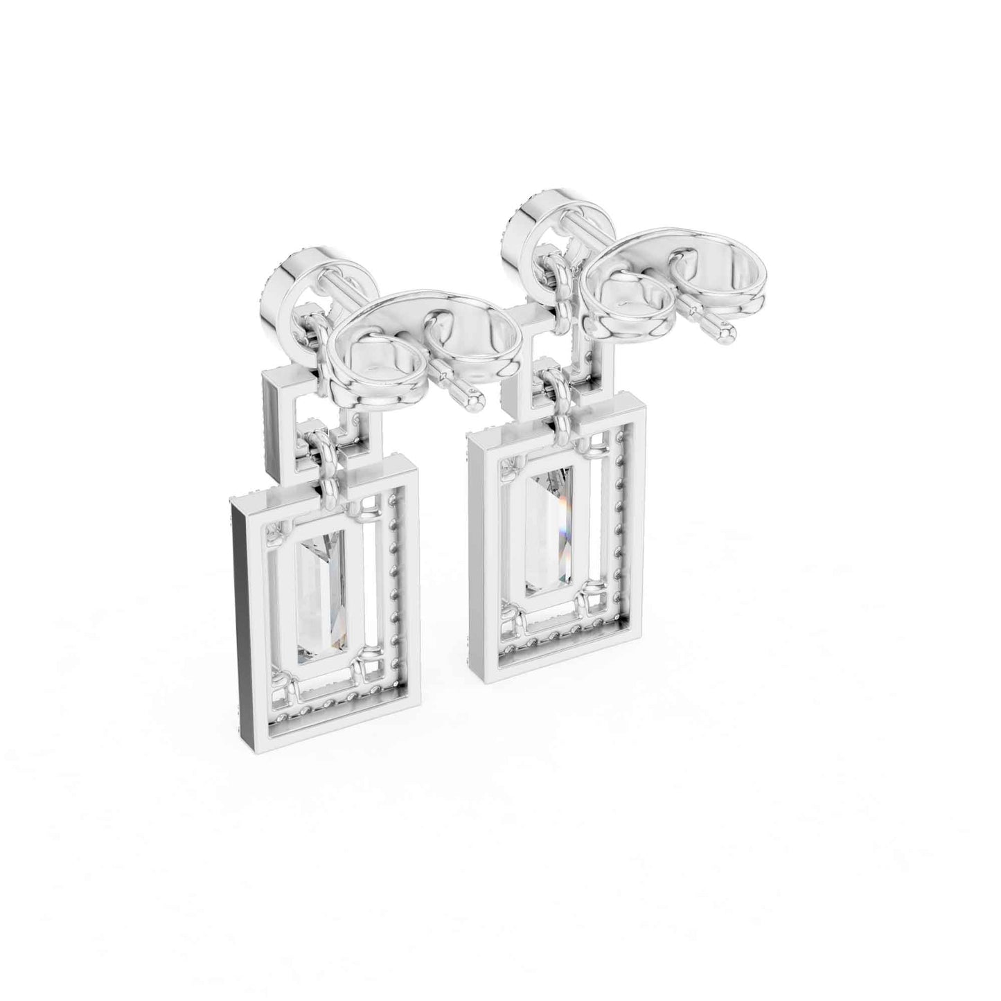 Emerald Frame Lab Grown Diamond Drop & Dangel Earrings