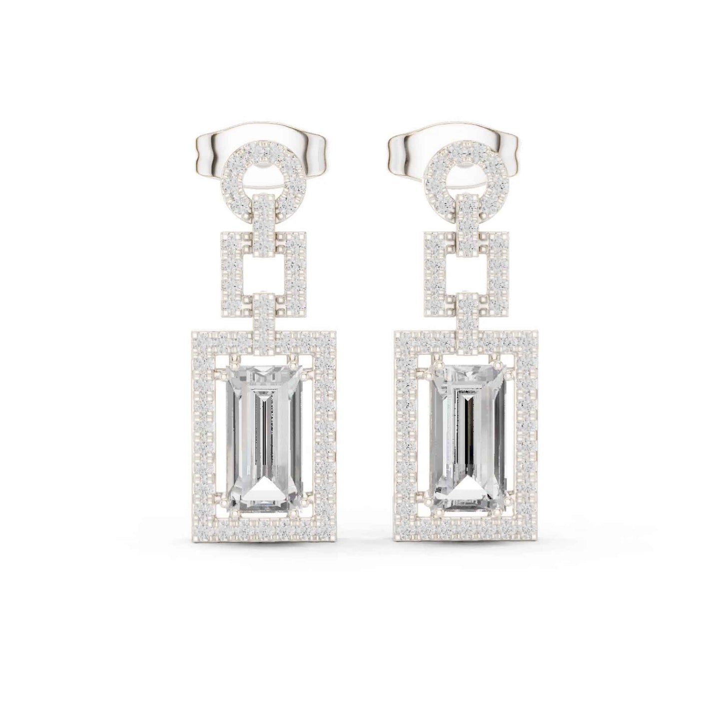 Emerald Frame Lab Grown Diamond Drop & Dangel Earrings