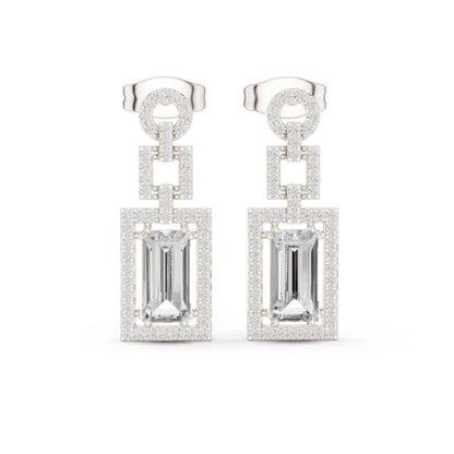Emerald Frame Lab Grown Diamond Drop & Dangel Earrings