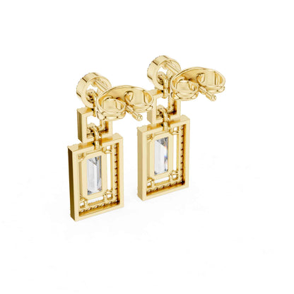 Emerald Frame Lab Grown Diamond Drop & Dangel Earrings