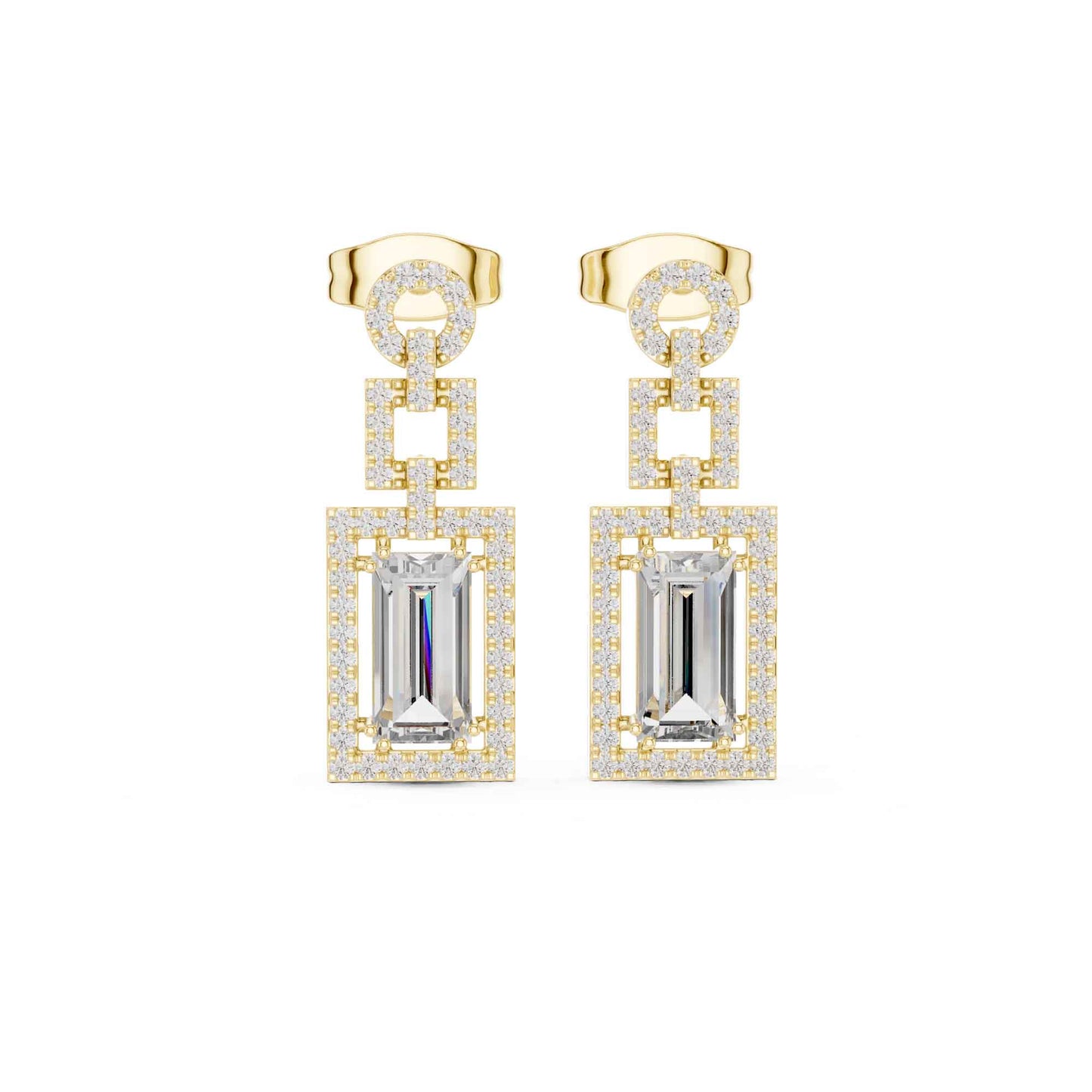 Emerald Frame Lab Grown Diamond Drop & Dangel Earrings
