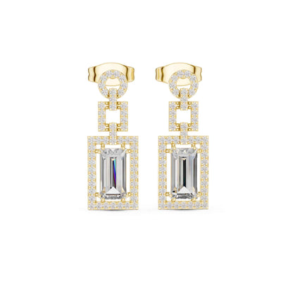Emerald Frame Lab Grown Diamond Drop & Dangel Earrings