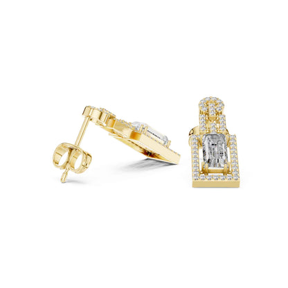 Emerald Frame Lab Grown Diamond Drop & Dangel Earrings