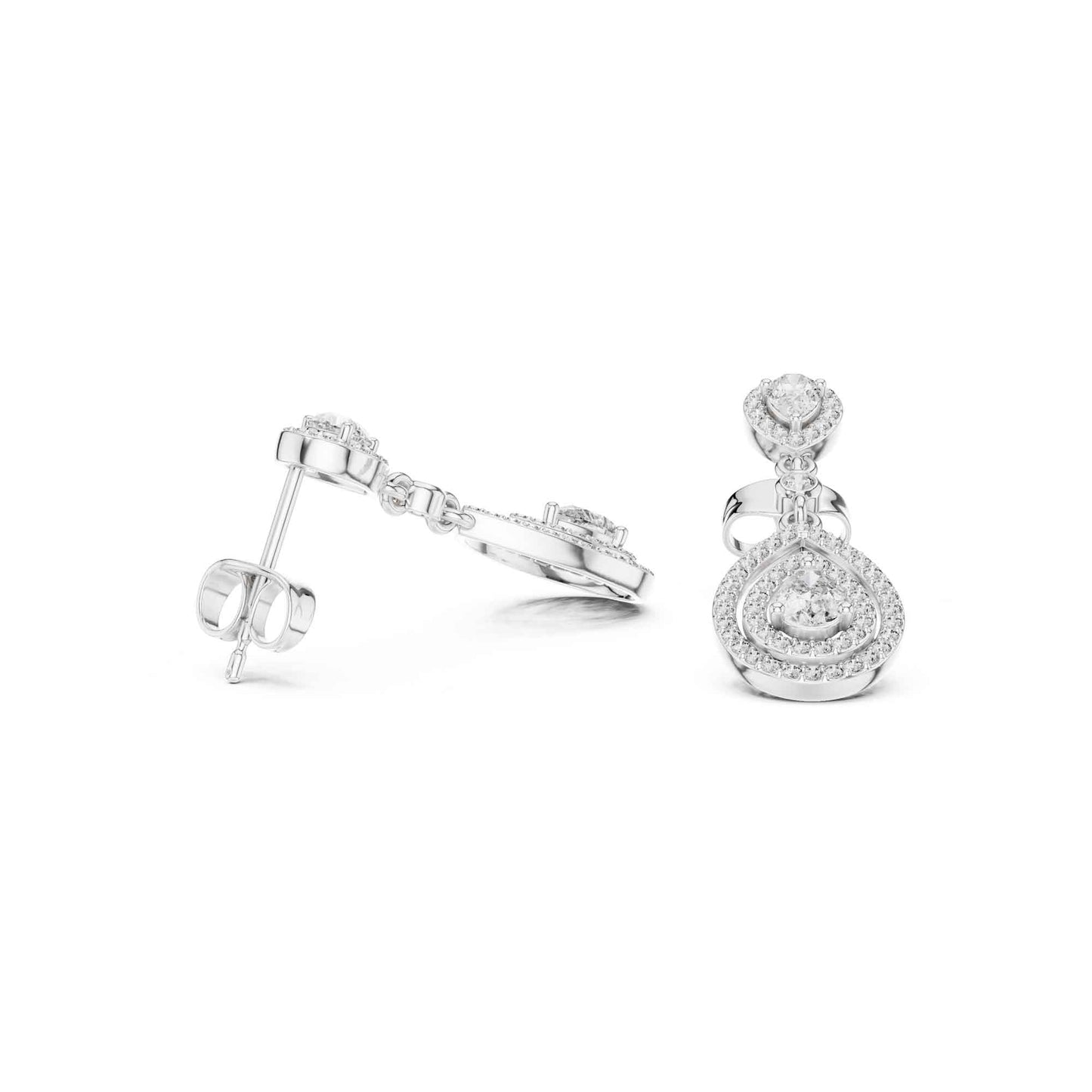 Pear Cut Halo Lab Grown Diamond Drop & Dangle Earrings