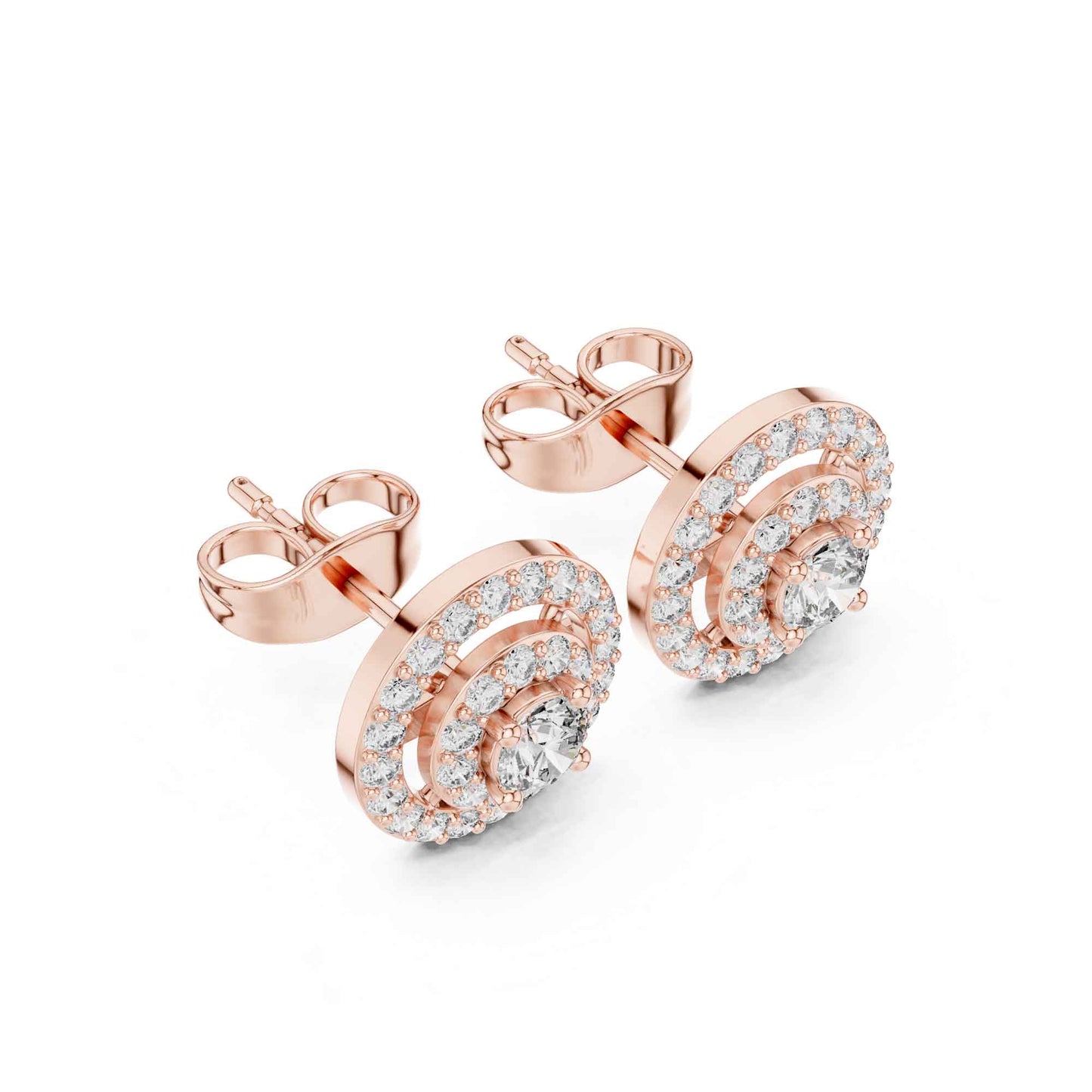 Round Cut Halo Lab Grown Diamond Stud Earrings