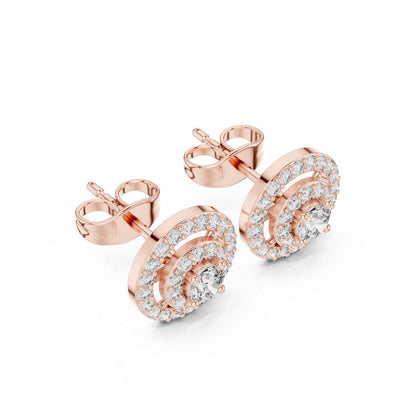 Round Cut Halo Lab Grown Diamond Stud Earrings