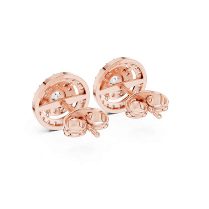 Round Cut Halo Lab Grown Diamond Stud Earrings