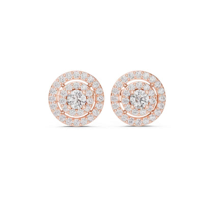 Round Cut Halo Lab Grown Diamond Stud Earrings