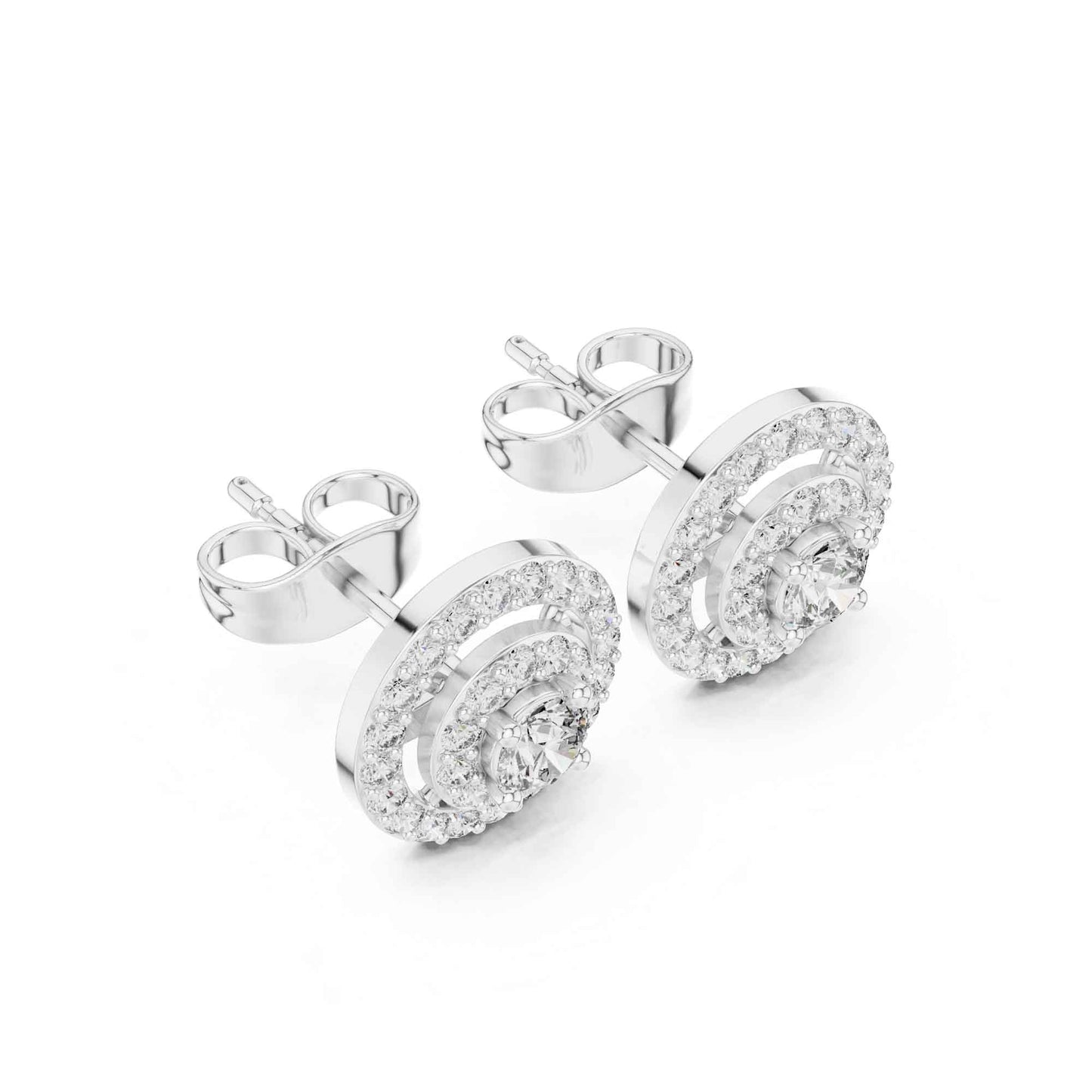 Round Cut Halo Lab Grown Diamond Stud Earrings