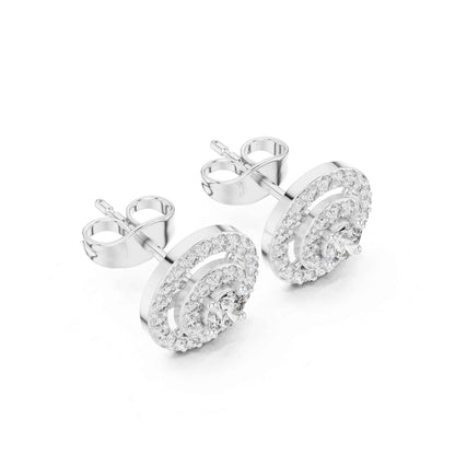 Round Cut Halo Lab Grown Diamond Stud Earrings