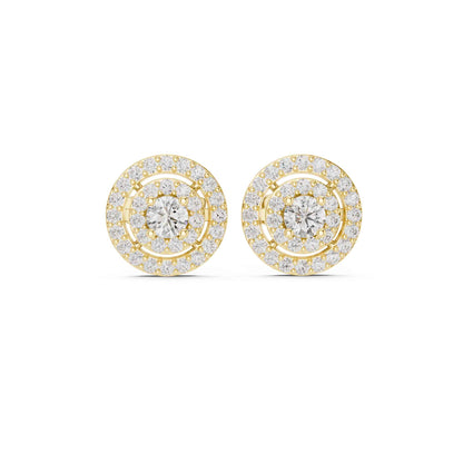 Round Cut Halo Lab Grown Diamond Stud Earrings