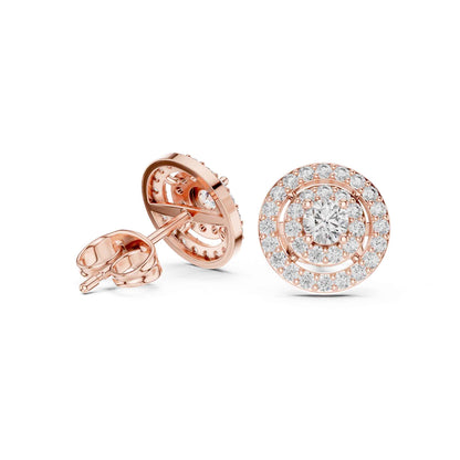 Round Cut Halo Lab Grown Diamond Stud Earrings