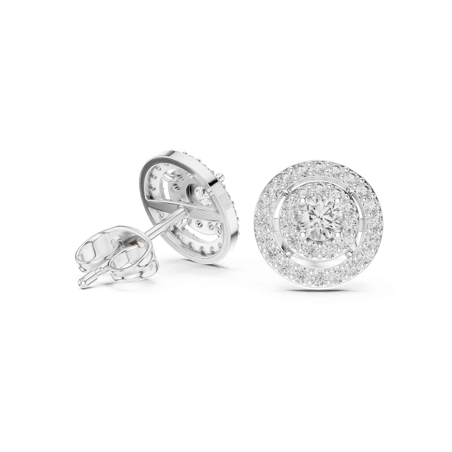 Round Cut Halo Lab Grown Diamond Stud Earrings