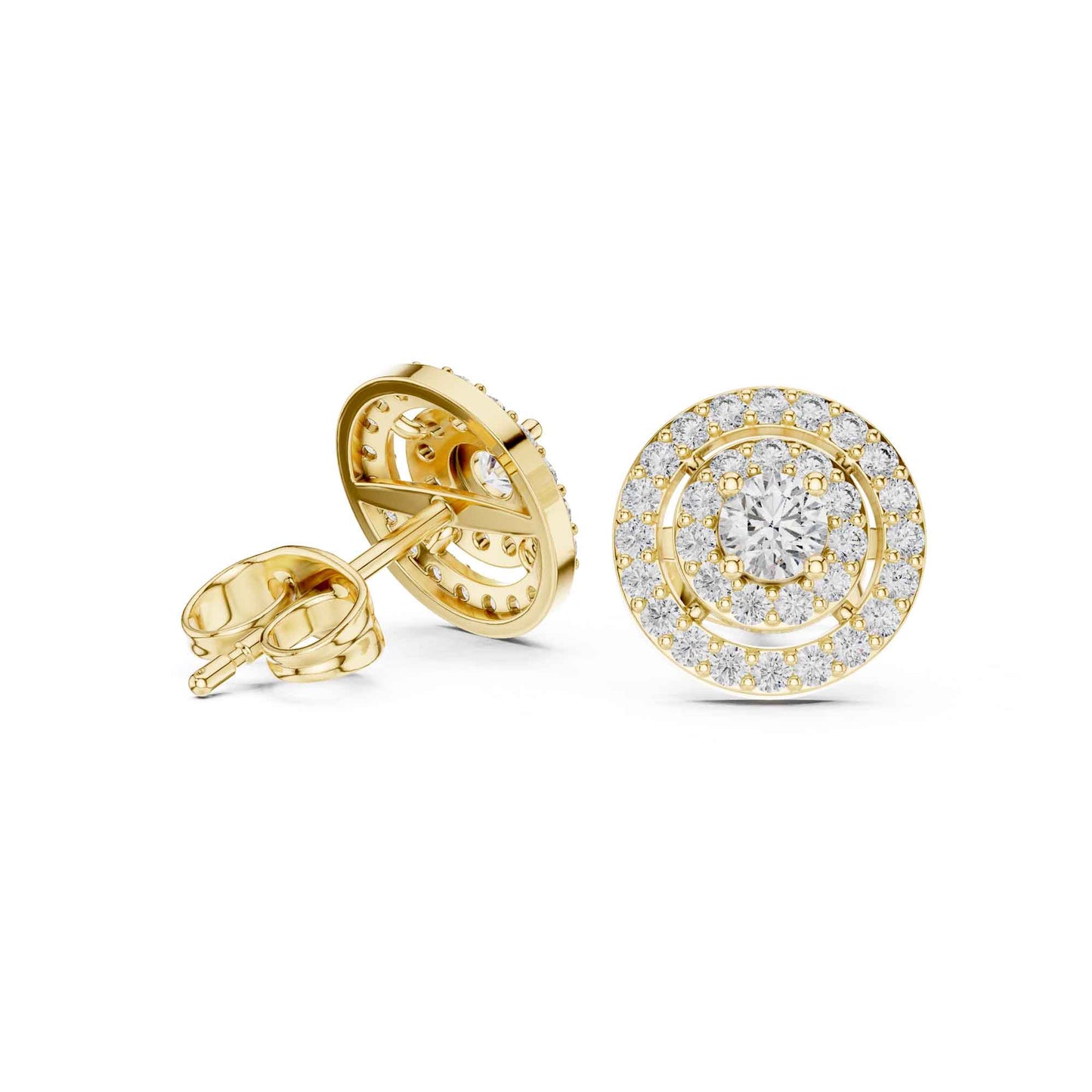 Round Cut Halo Lab Grown Diamond Stud Earrings