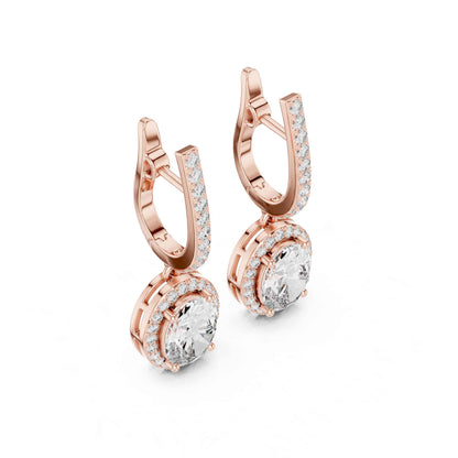 Oval Cut Halo Lab Grown Diamond Drop & Dangle Earrings
