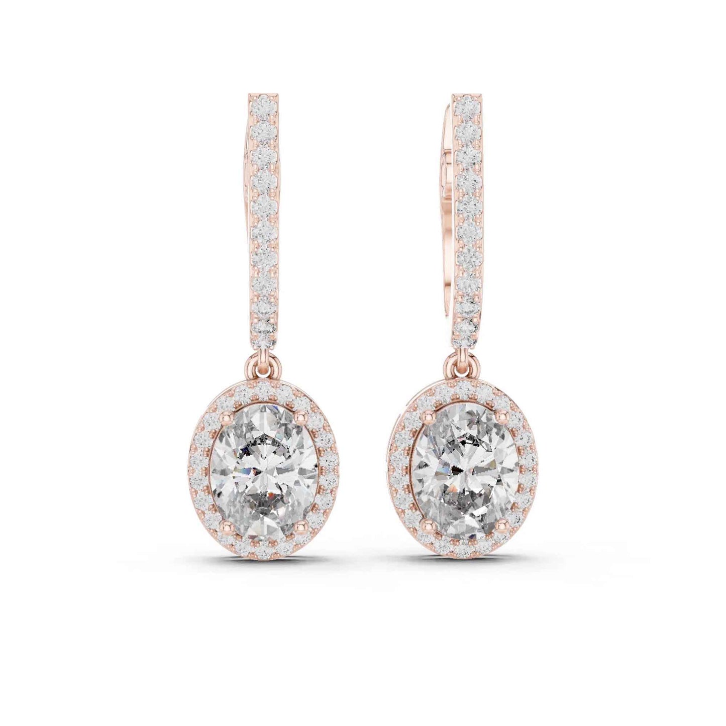 Oval Cut Halo Lab Grown Diamond Drop & Dangle Earrings