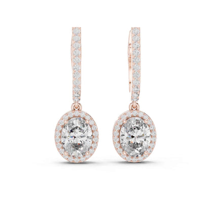 Oval Cut Halo Lab Grown Diamond Drop & Dangle Earrings