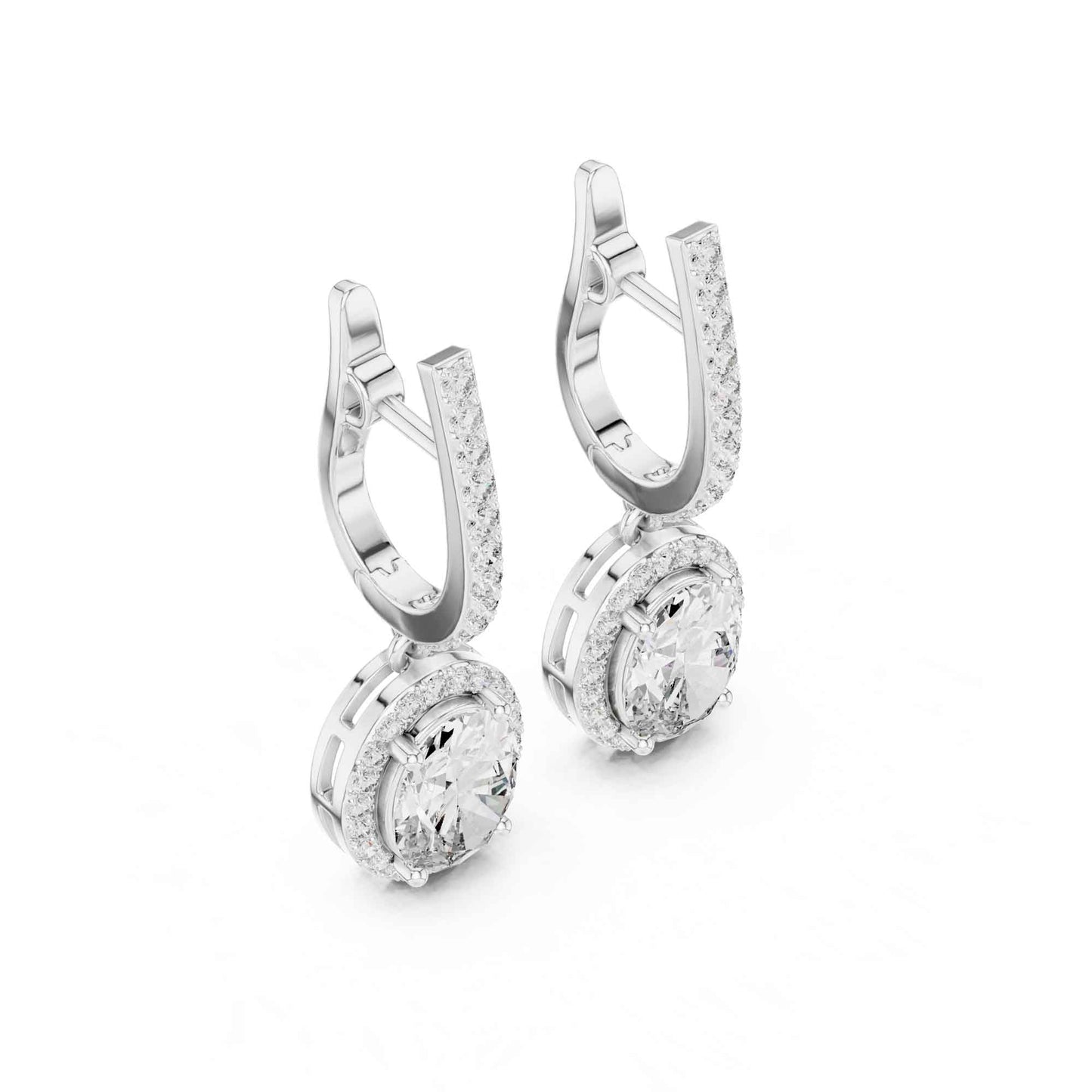 Oval Cut Halo Lab Grown Diamond Drop & Dangle Earrings