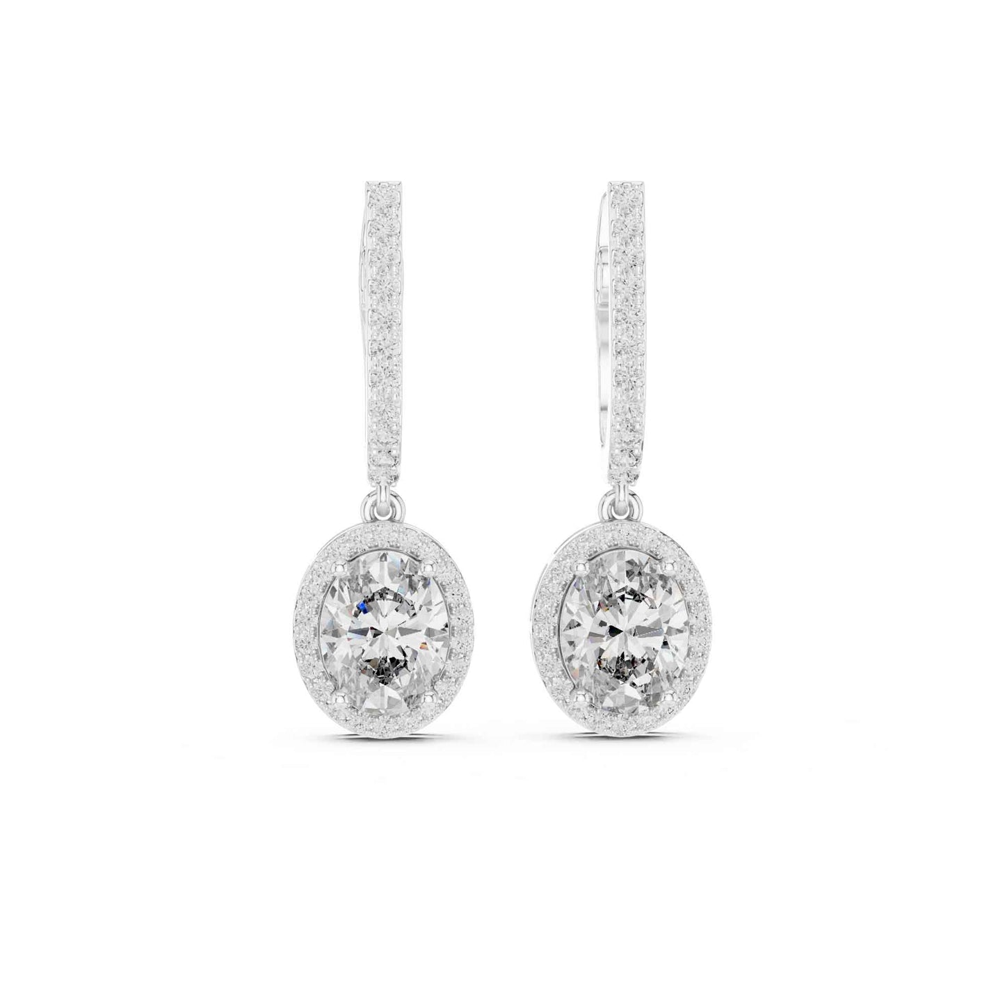 Oval Cut Halo Lab Grown Diamond Drop & Dangle Earrings