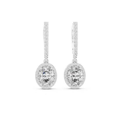 Oval Cut Halo Lab Grown Diamond Drop & Dangle Earrings