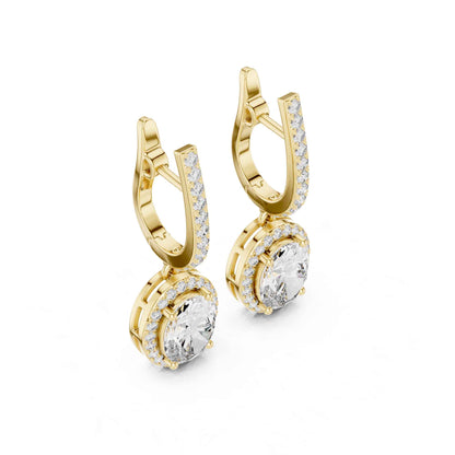 Oval Cut Halo Lab Grown Diamond Drop & Dangle Earrings