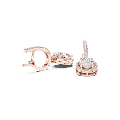 Oval Cut Halo Lab Grown Diamond Drop & Dangle Earrings