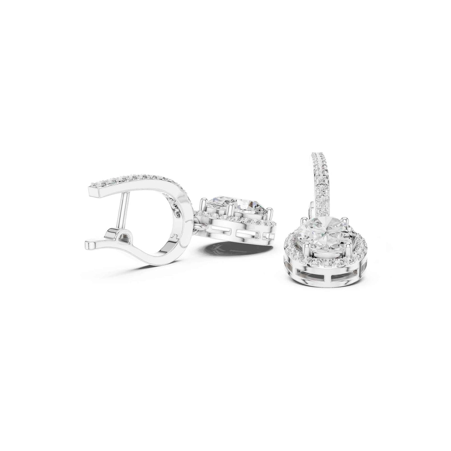 Oval Cut Halo Lab Grown Diamond Drop & Dangle Earrings