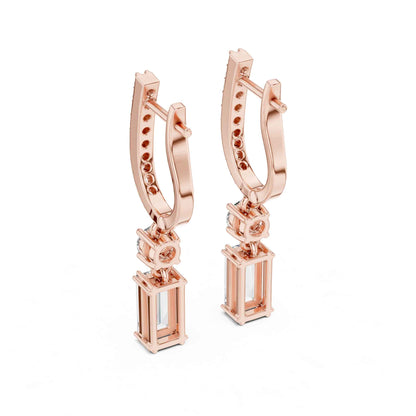 Baguette Straight Cut Lab Grown Diamond Halo Geometric Drop & Dangle Earrings