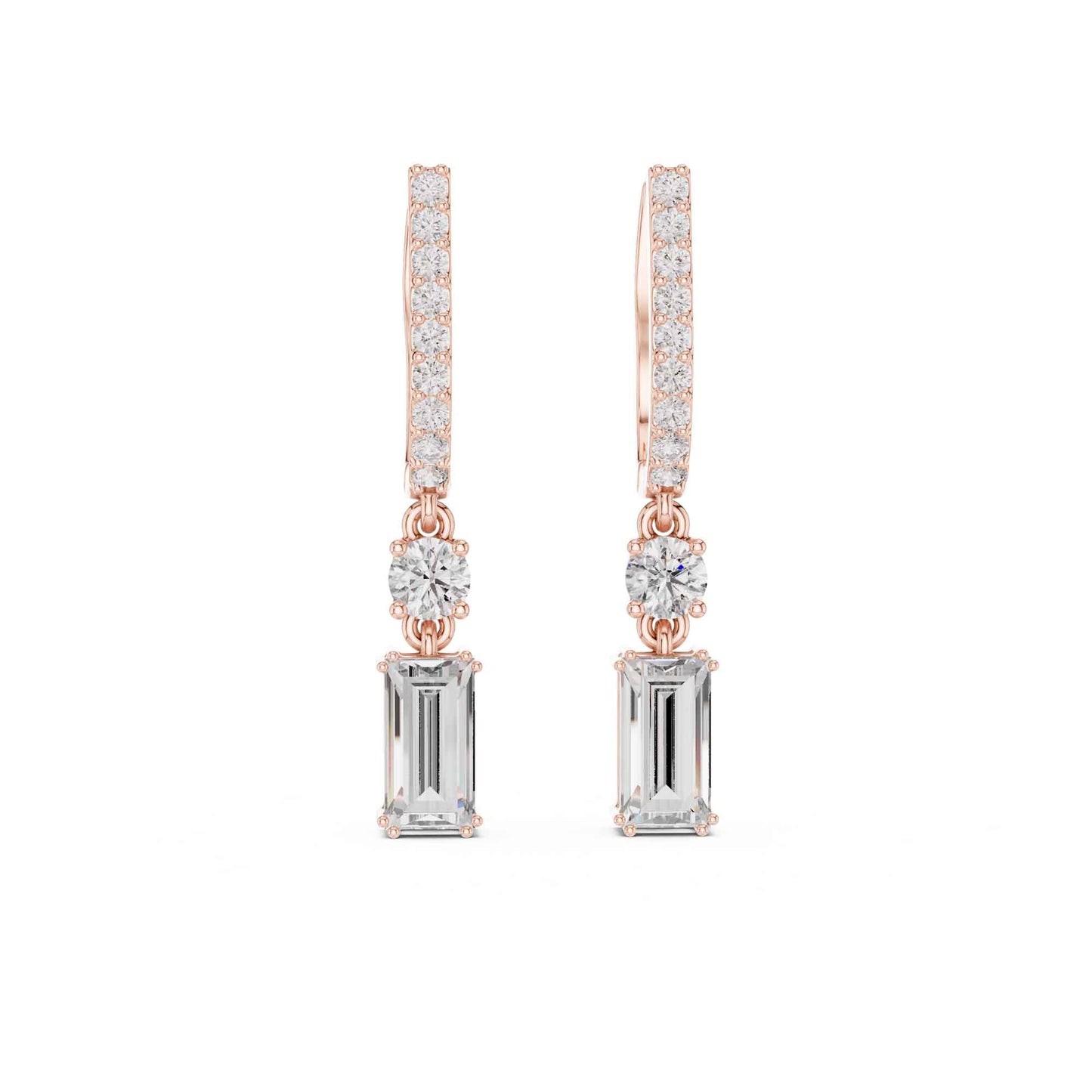 Baguette Straight Cut Lab Grown Diamond Halo Geometric Drop & Dangle Earrings