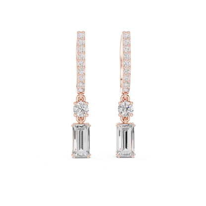Baguette Straight Cut Lab Grown Diamond Halo Geometric Drop & Dangle Earrings