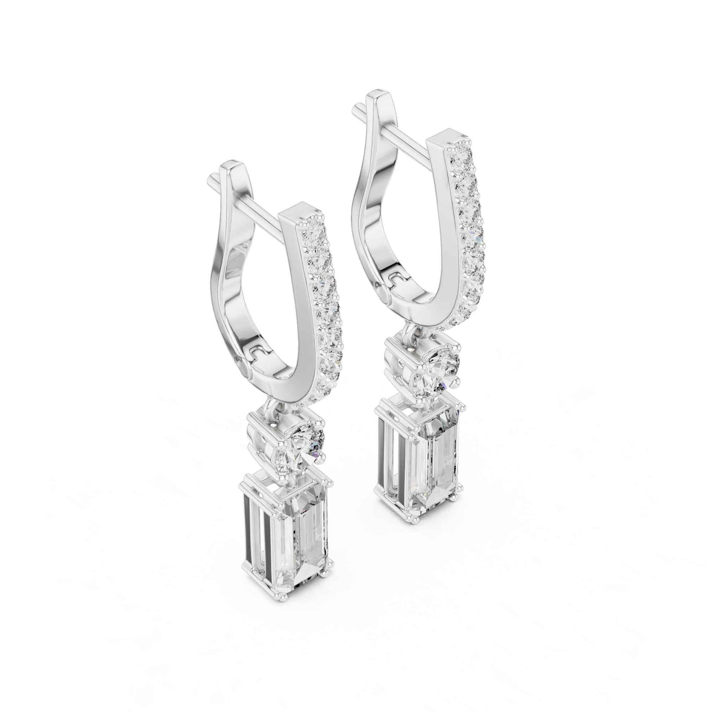 Baguette Straight Cut Lab Grown Diamond Halo Geometric Drop & Dangle Earrings