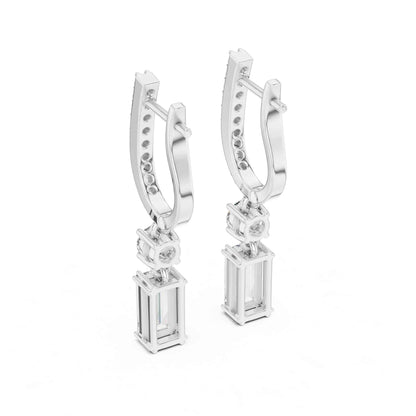 Baguette Straight Cut Lab Grown Diamond Halo Geometric Drop & Dangle Earrings