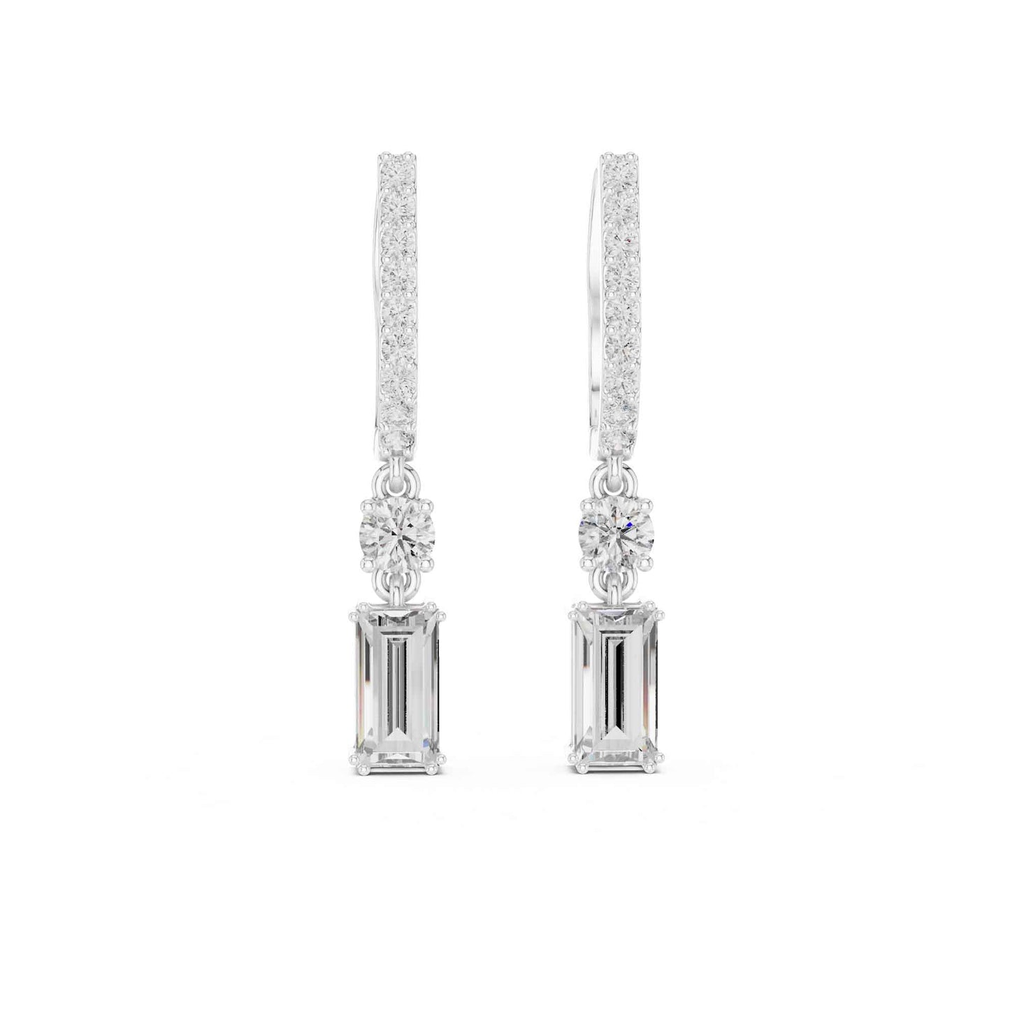 Baguette Straight Cut Lab Grown Diamond Halo Geometric Drop & Dangle Earrings
