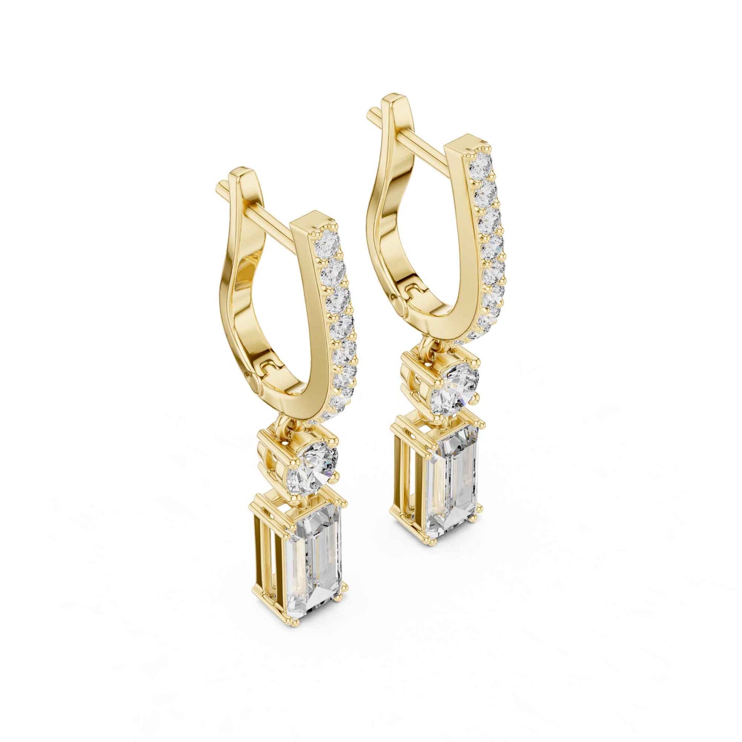 Baguette Straight Cut Lab Grown Diamond Halo Geometric Drop & Dangle Earrings