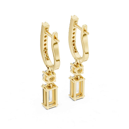 Baguette Straight Cut Lab Grown Diamond Halo Geometric Drop & Dangle Earrings