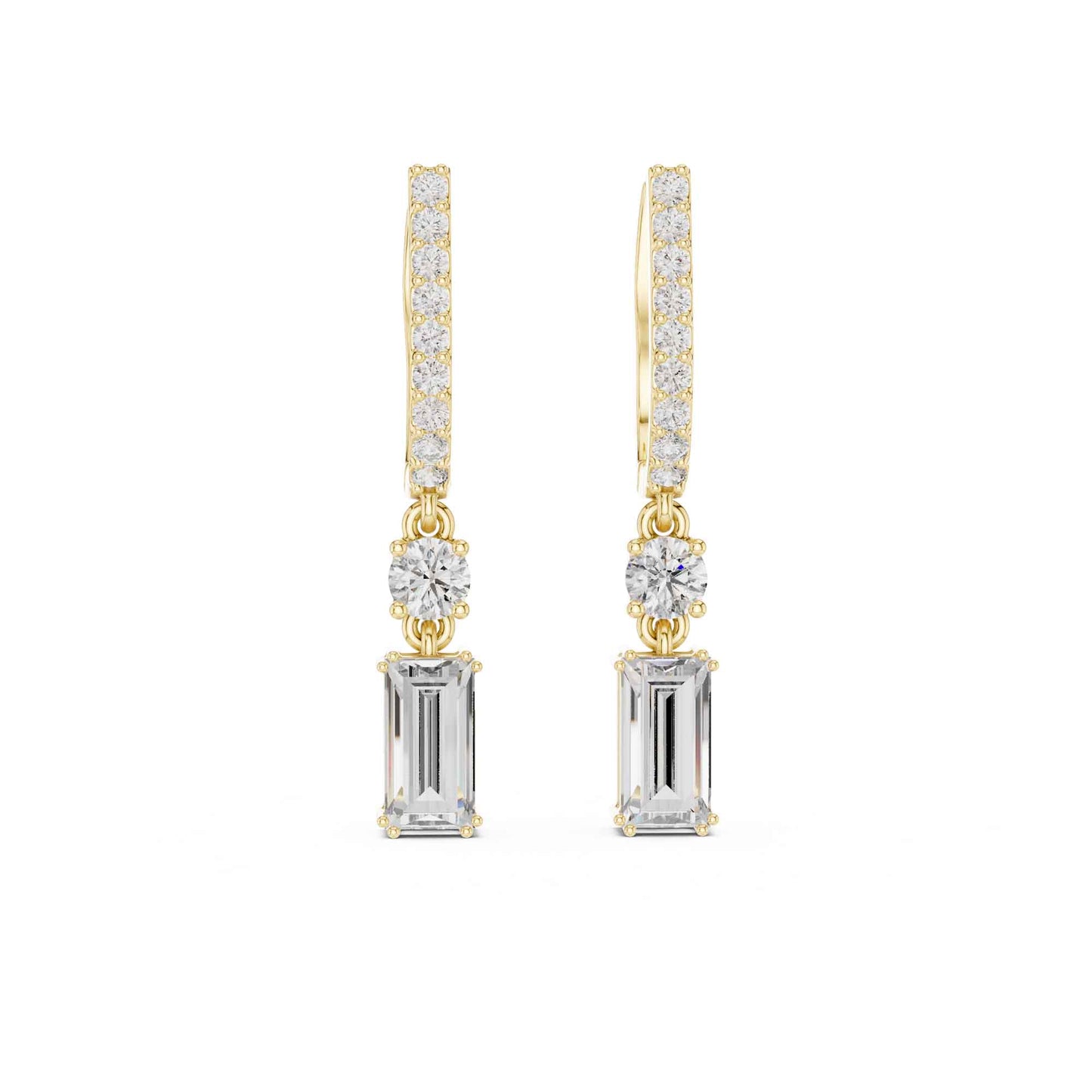 Baguette Straight Cut Lab Grown Diamond Halo Geometric Drop & Dangle Earrings