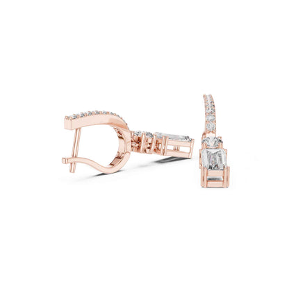 Baguette Straight Cut Lab Grown Diamond Halo Geometric Drop & Dangle Earrings