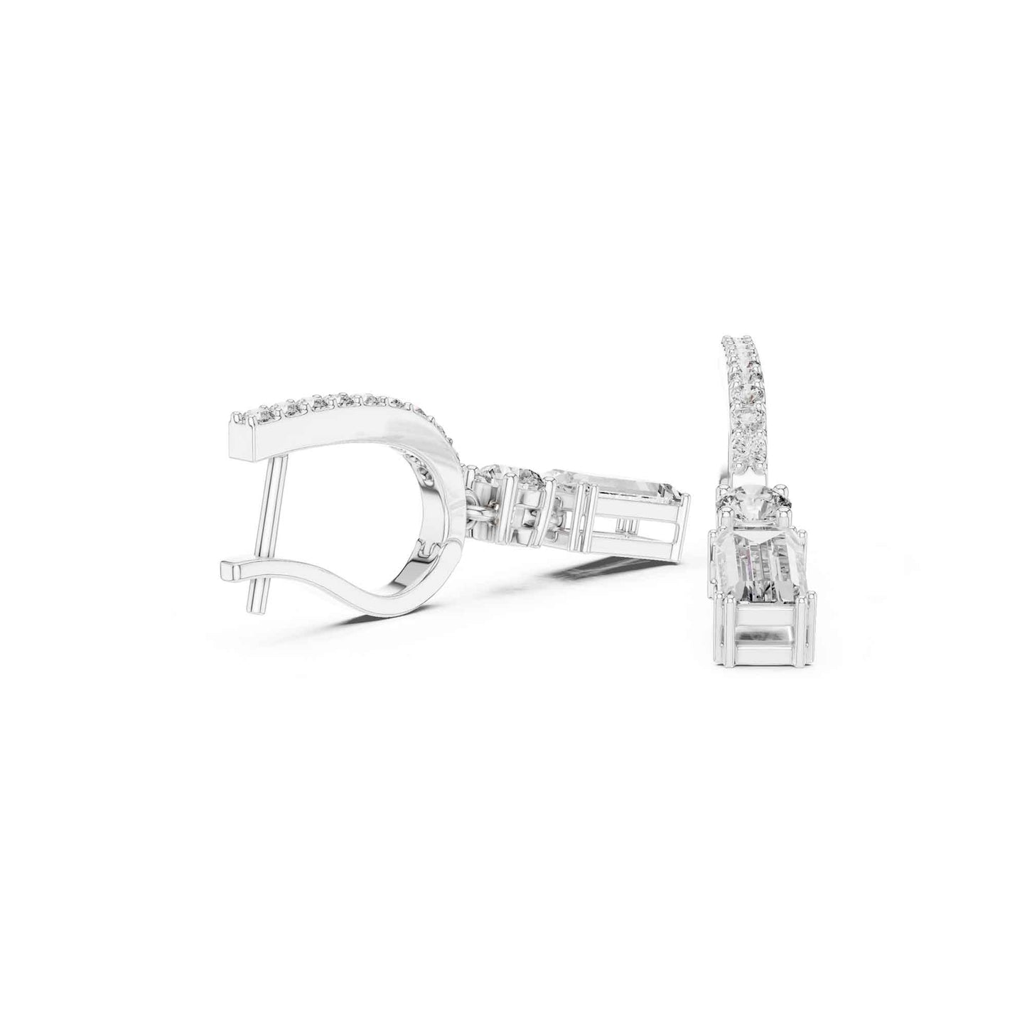 Baguette Straight Cut Lab Grown Diamond Halo Geometric Drop & Dangle Earrings