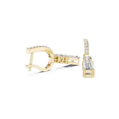 Baguette Straight Cut Lab Grown Diamond Halo Geometric Drop & Dangle Earrings