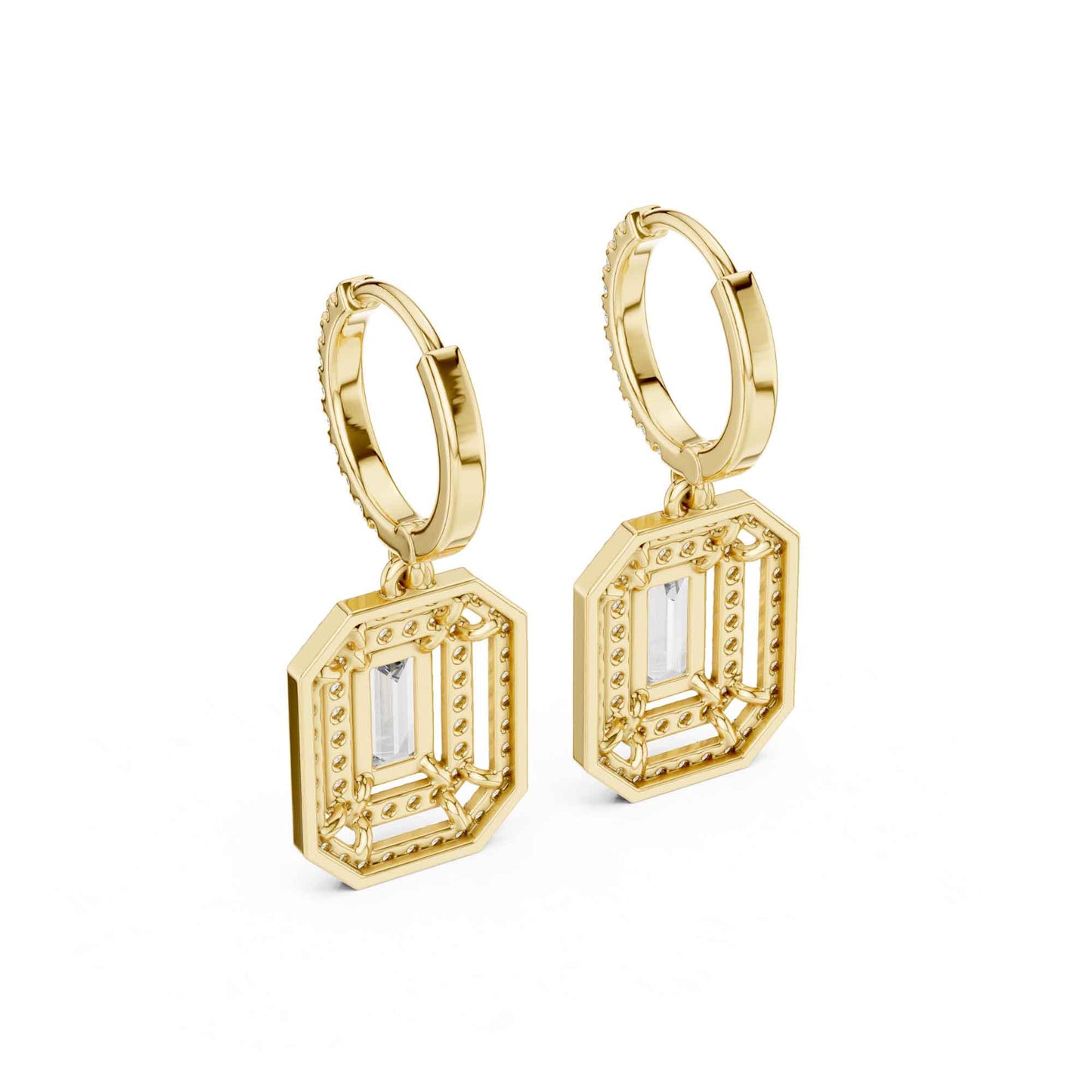 Emerald Cut Lab Grown Diamond Geometric Drop & Dangle Earrings