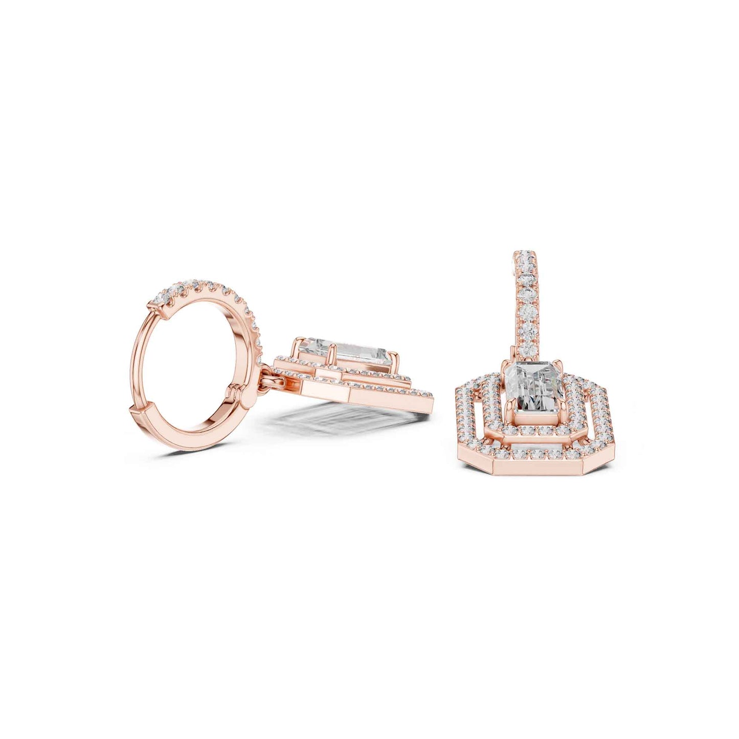 Emerald Cut Lab Grown Diamond Geometric Drop & Dangle Earrings