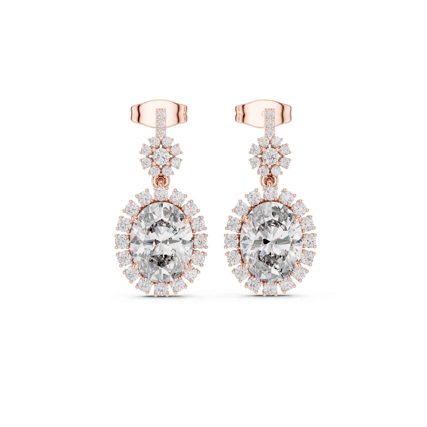 Oval Cut Lab Grown Diamond Halo Drop & Dangle Earrings