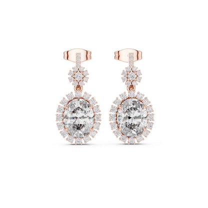 Oval Cut Lab Grown Diamond Halo Drop & Dangle Earrings