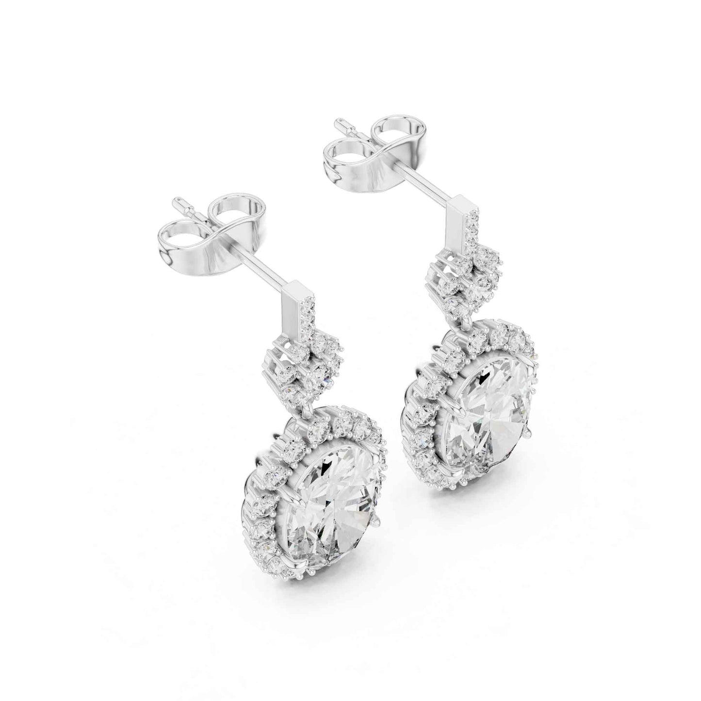 Oval Cut Lab Grown Diamond Halo Drop & Dangle Earrings