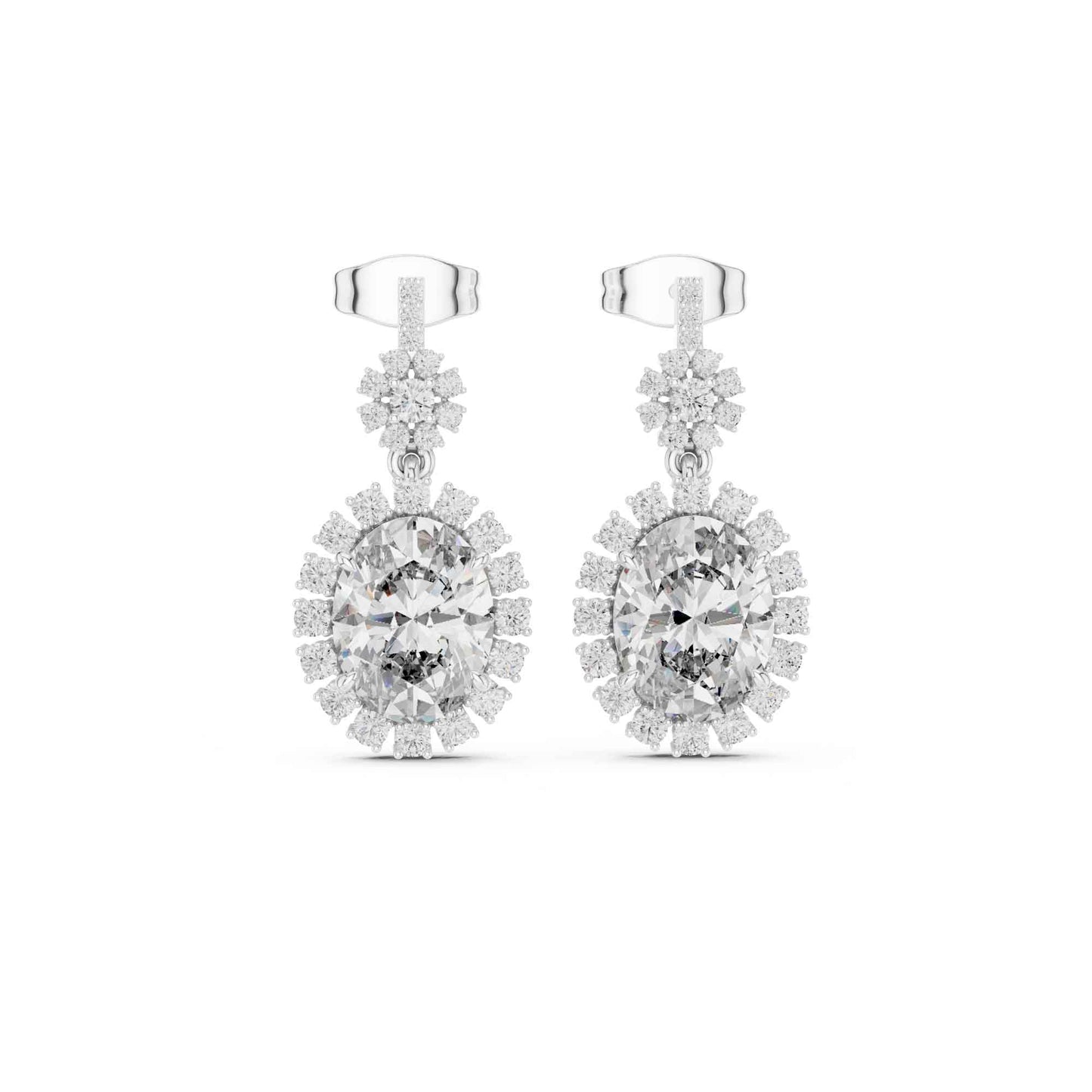 Oval Cut Lab Grown Diamond Halo Drop & Dangle Earrings