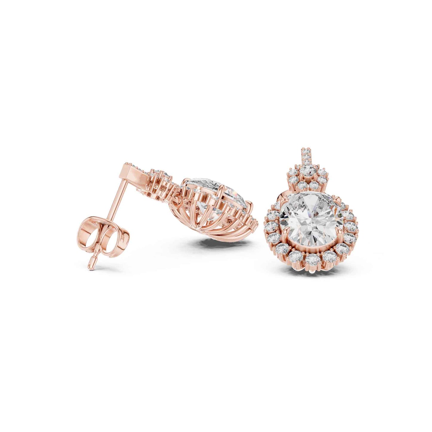 Oval Cut Lab Grown Diamond Halo Drop & Dangle Earrings