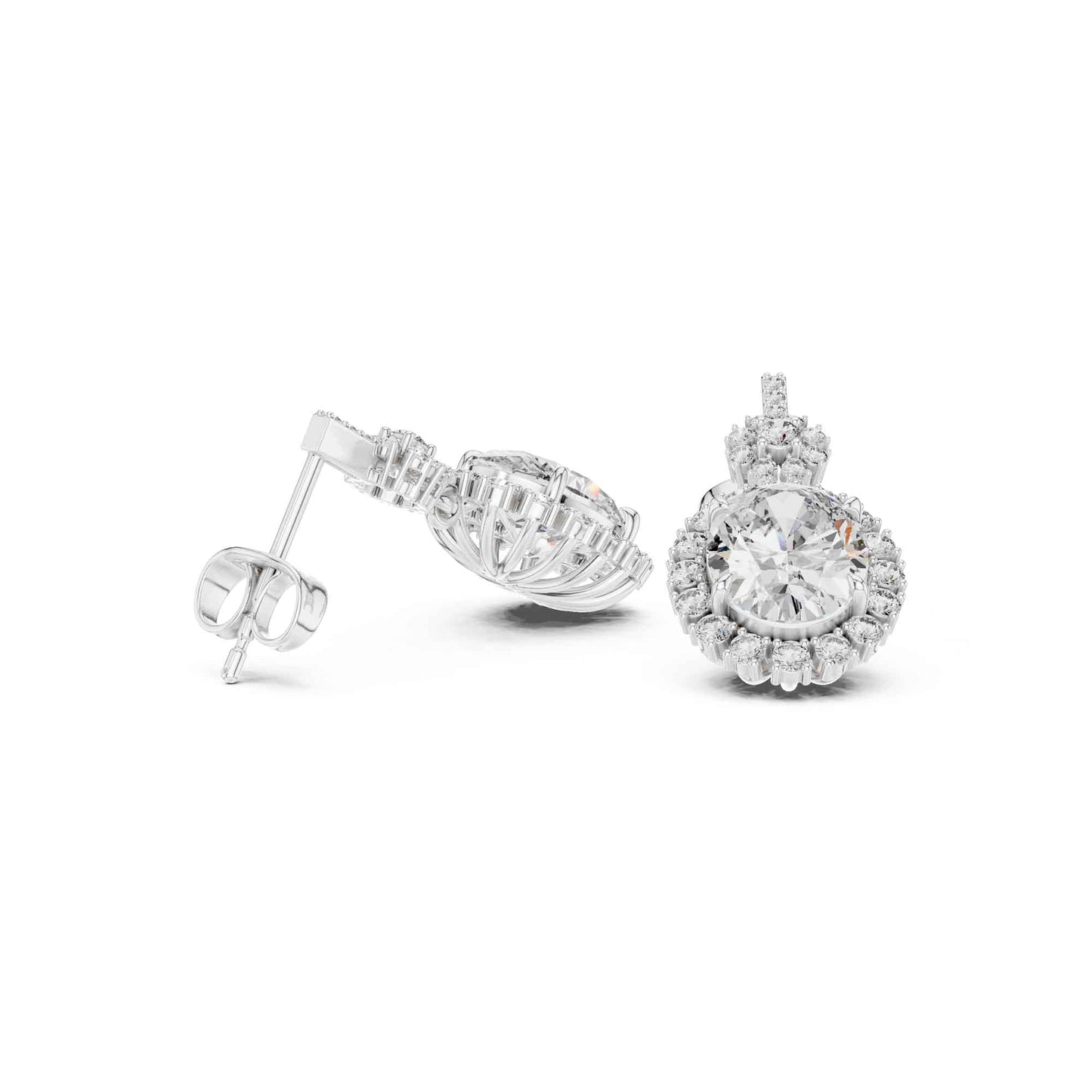 Oval Cut Lab Grown Diamond Halo Drop & Dangle Earrings
