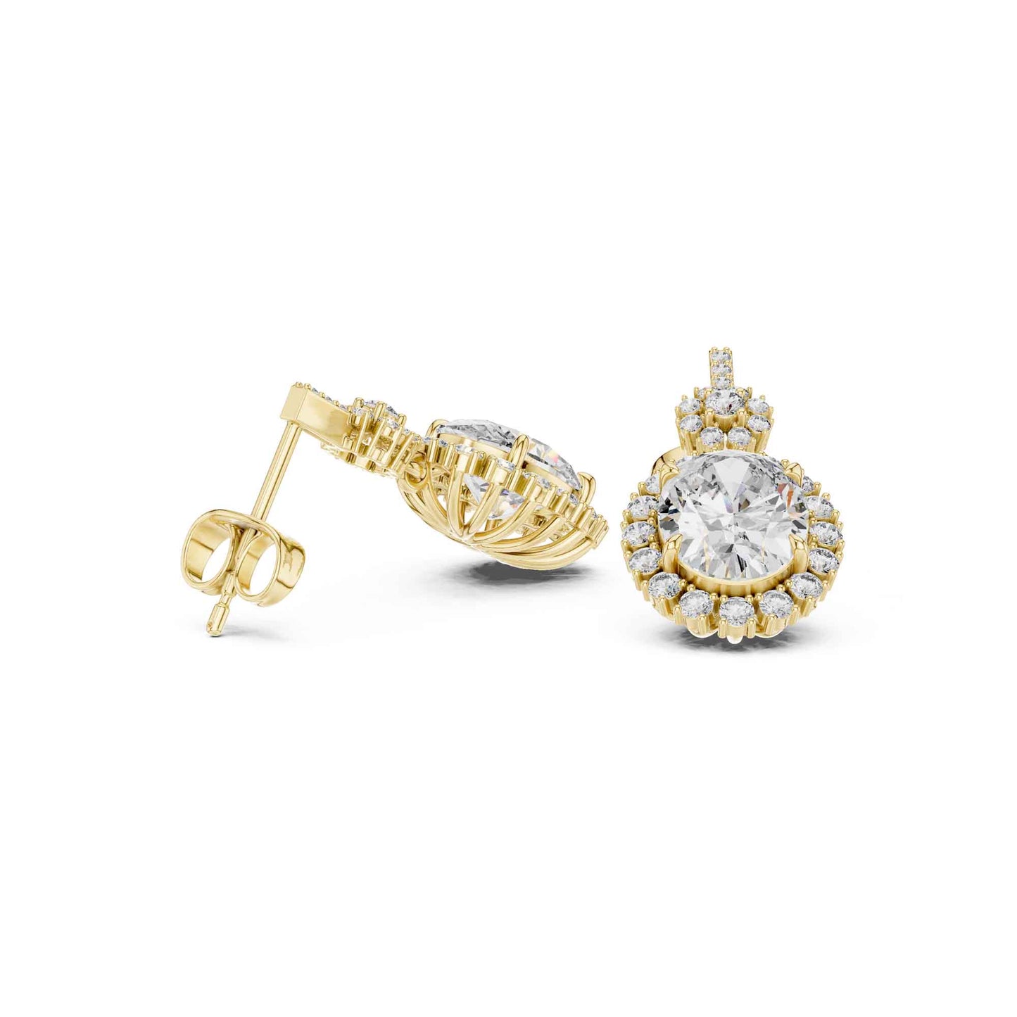 Oval Cut Lab Grown Diamond Halo Drop & Dangle Earrings