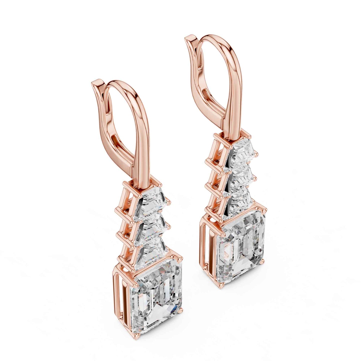 Emerald & Trapezoid Cut Step Lab Grown Diamond Dangle Earrings