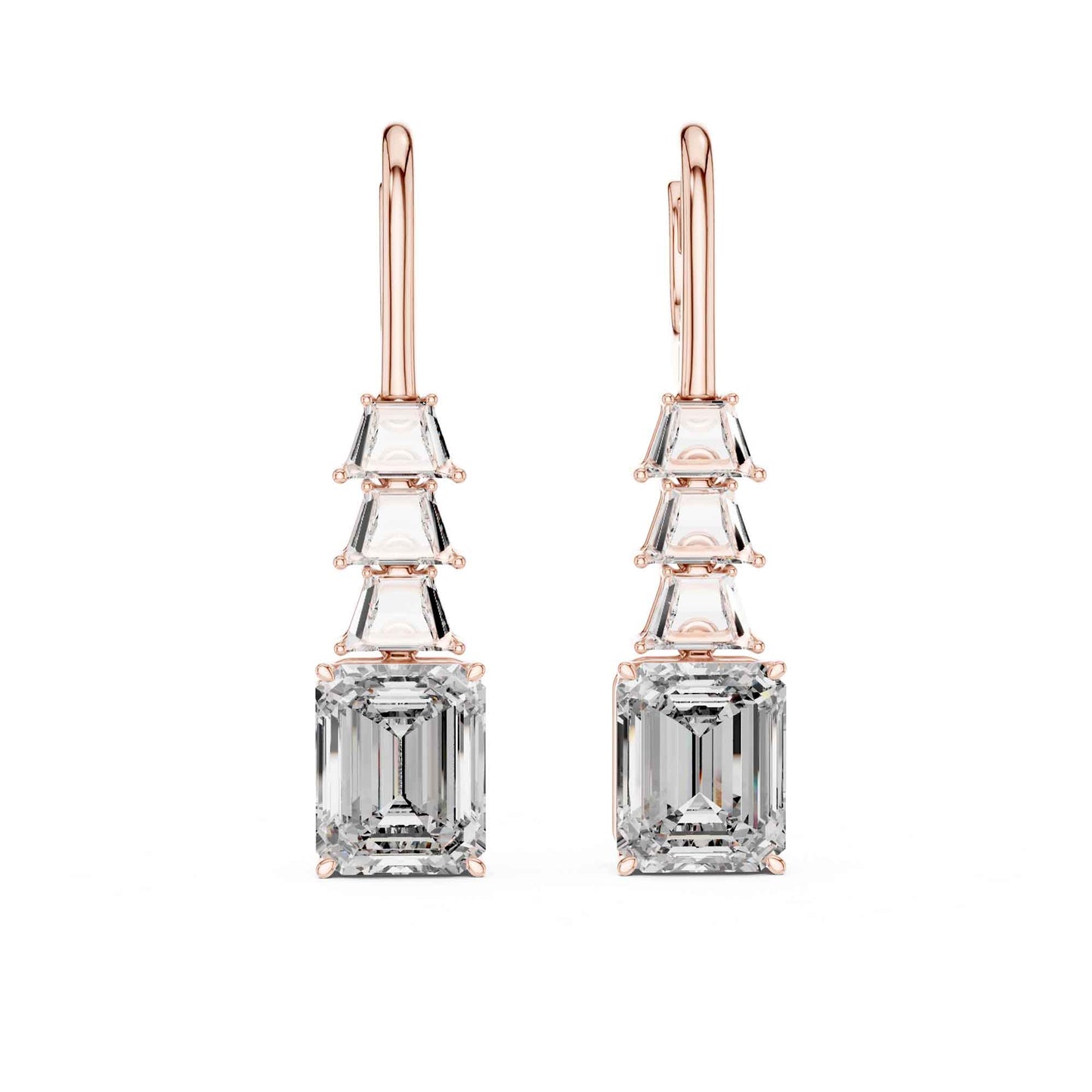 Emerald & Trapezoid Cut Step Lab Grown Diamond Dangle Earrings
